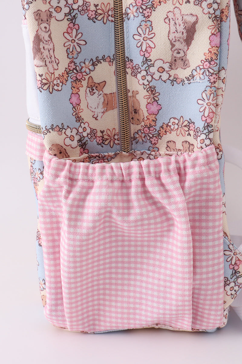Pink puppy embroidery backpack