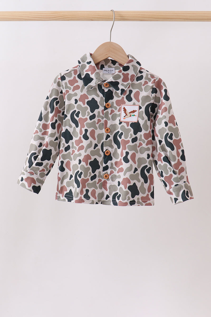 Camo Duck Embroidered Button Down Shirt