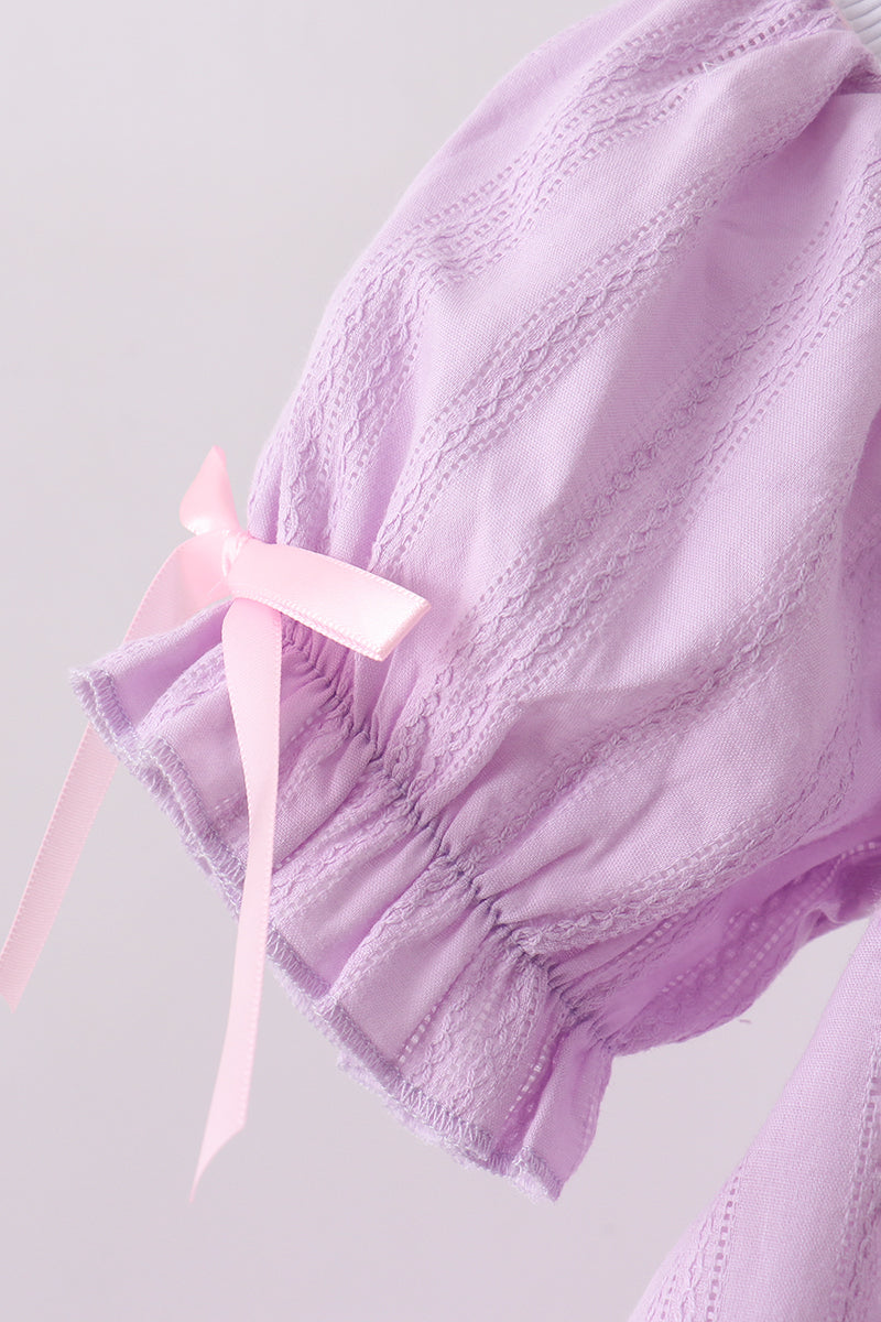 Lavender Smocked Embroidered Bow Jacquard Dress