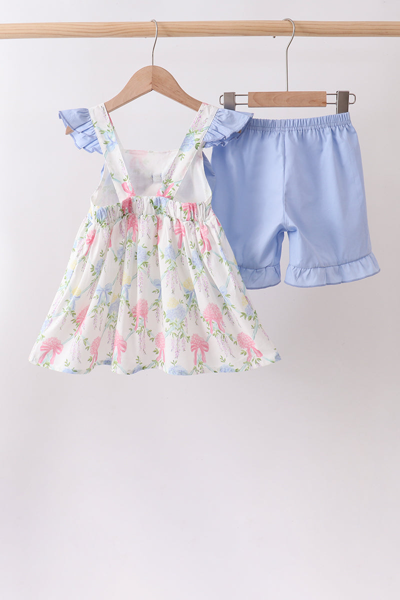 Blue Hydrangea Ruffle Bow Set