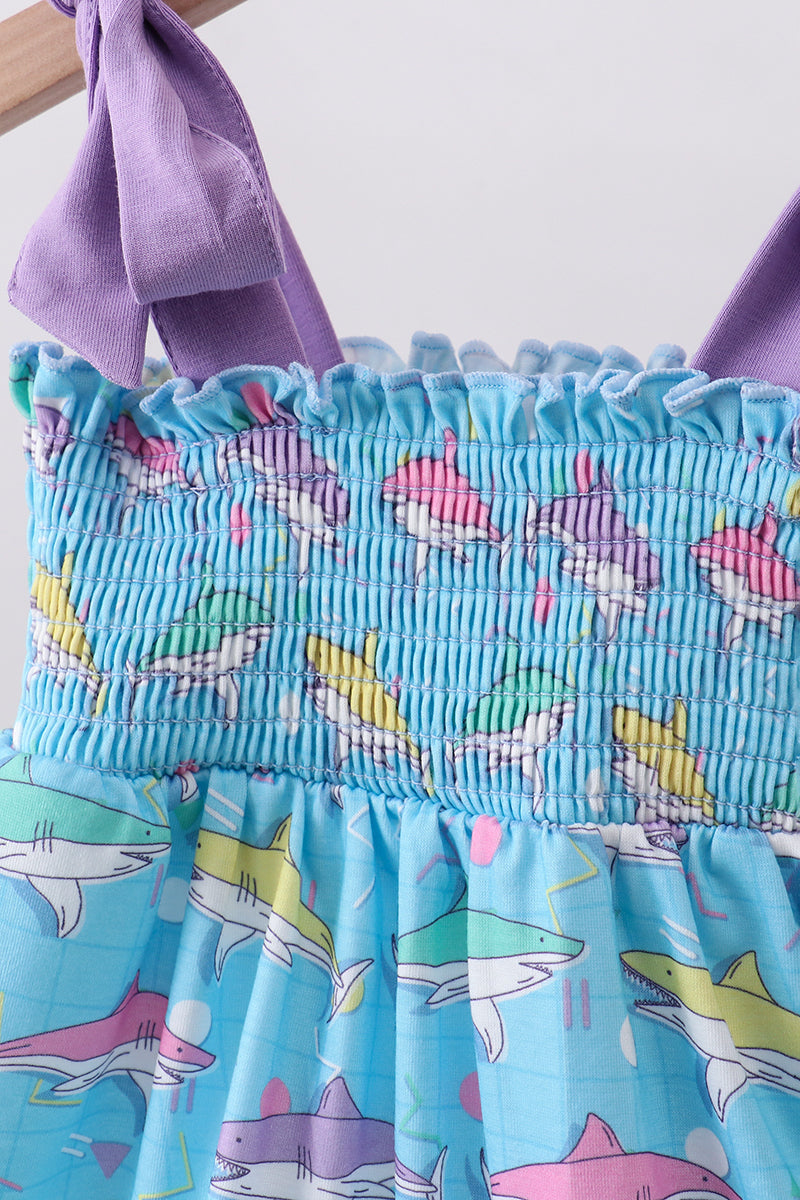 Blue Shark Smocked Bloomer Set