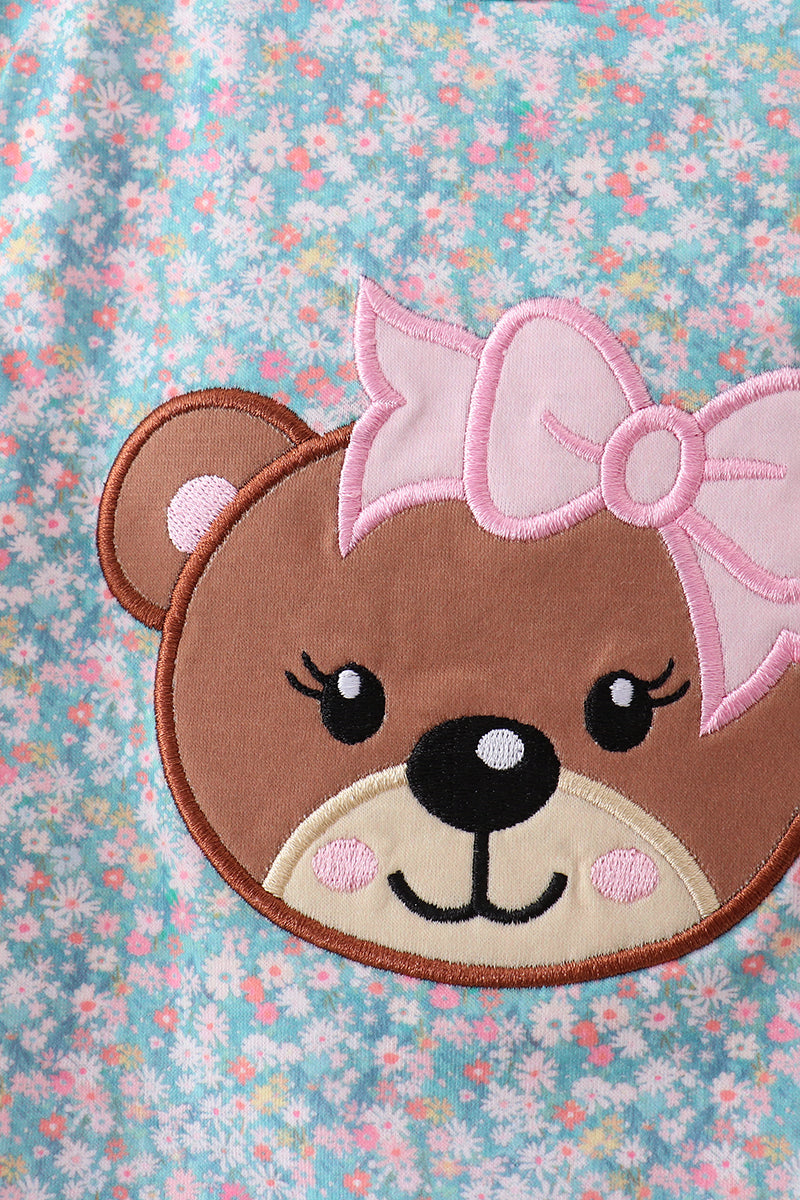 Green Bear Floral Applique Bubble