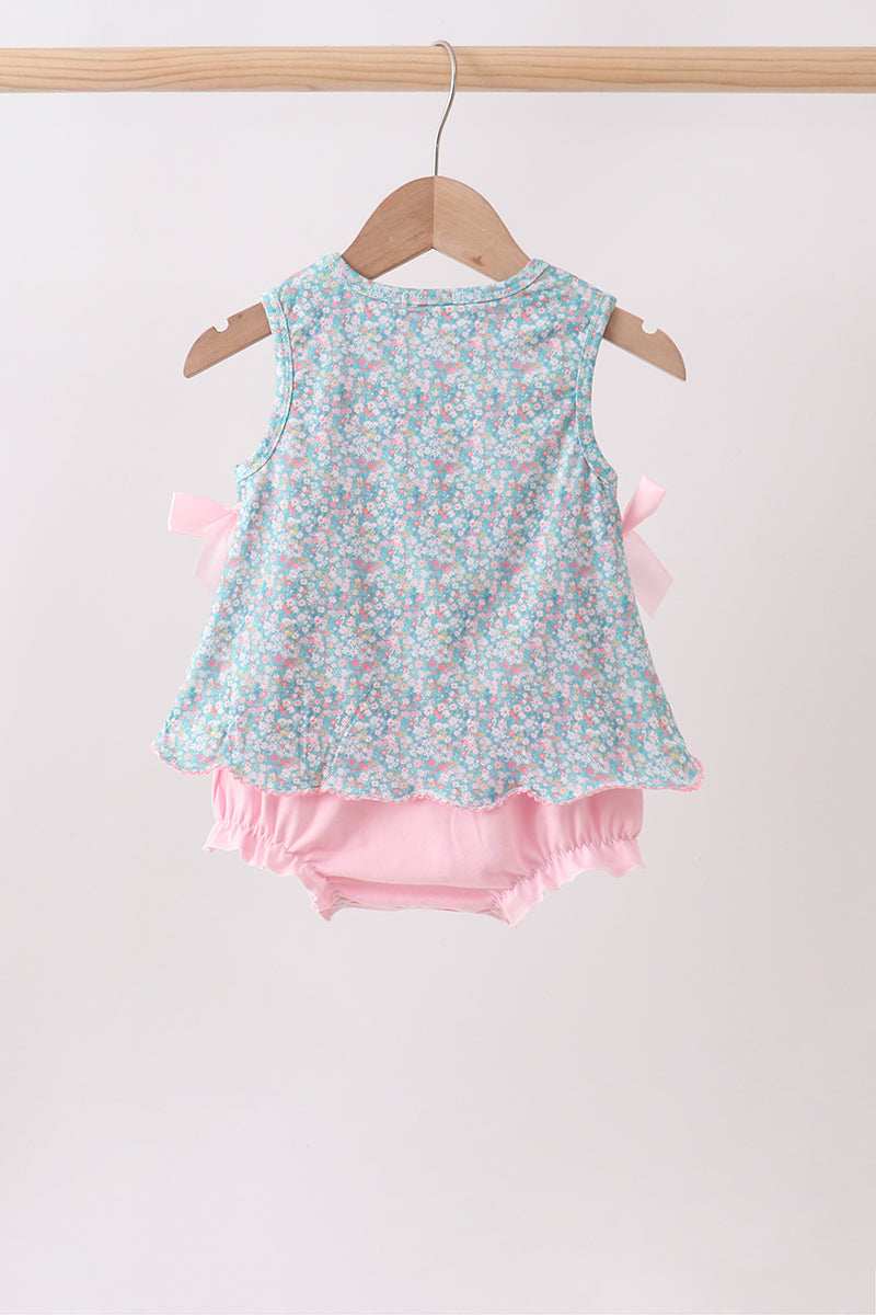 Green Bear Floral Applique Bubble