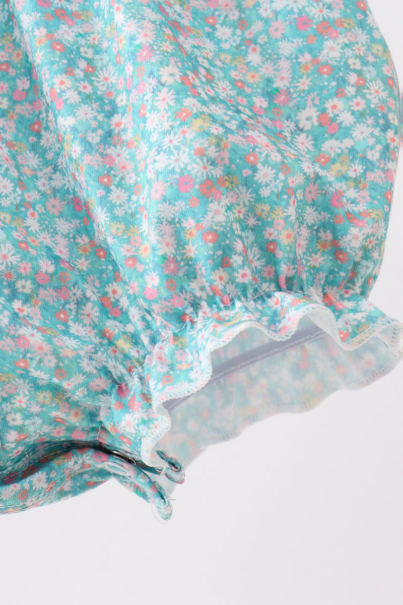 Green Floral Smocked Bubble
