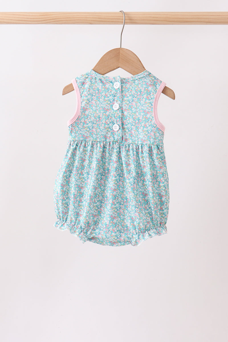 Green Floral Smocked Bubble