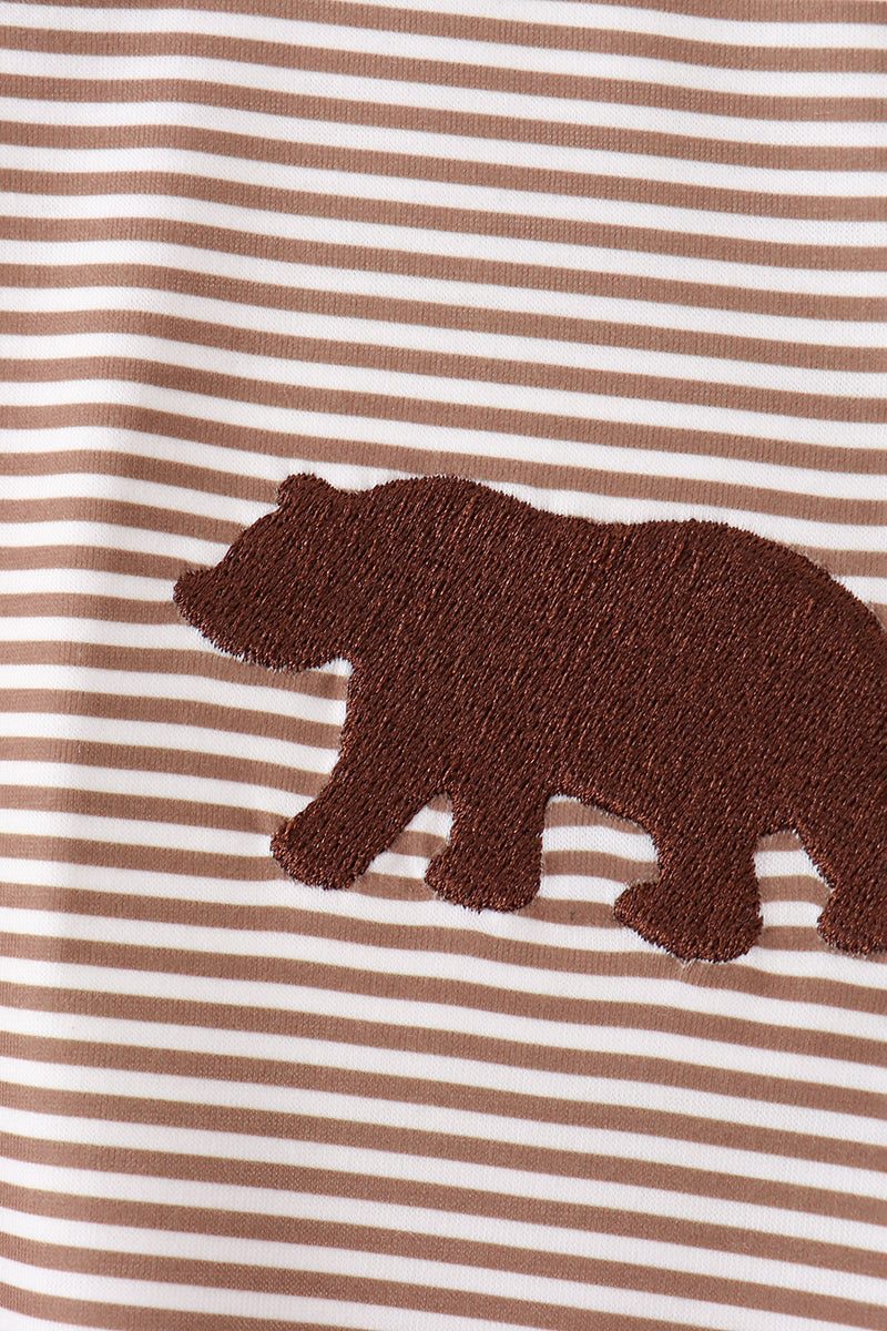 Brown Bear Stripe Embroidered Set