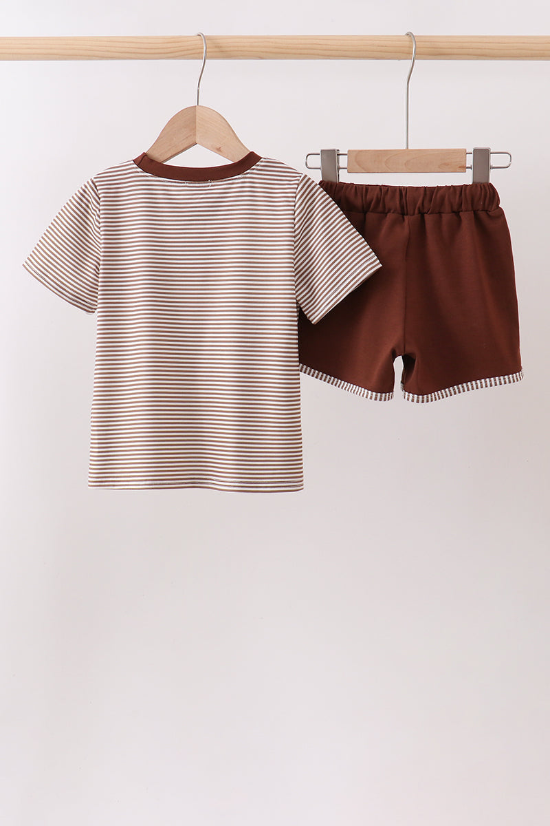 Brown Bear Stripe Embroidered Set