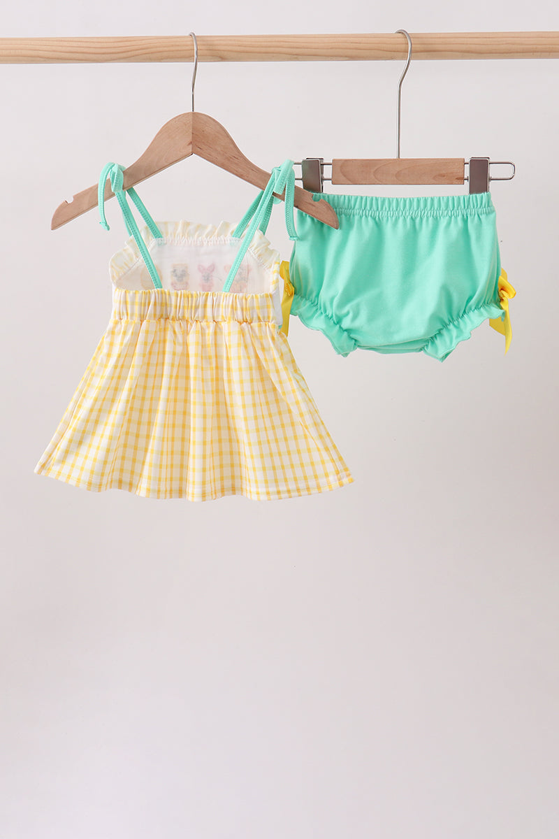 Mustard Honey Bear Embroidered Bloomer set