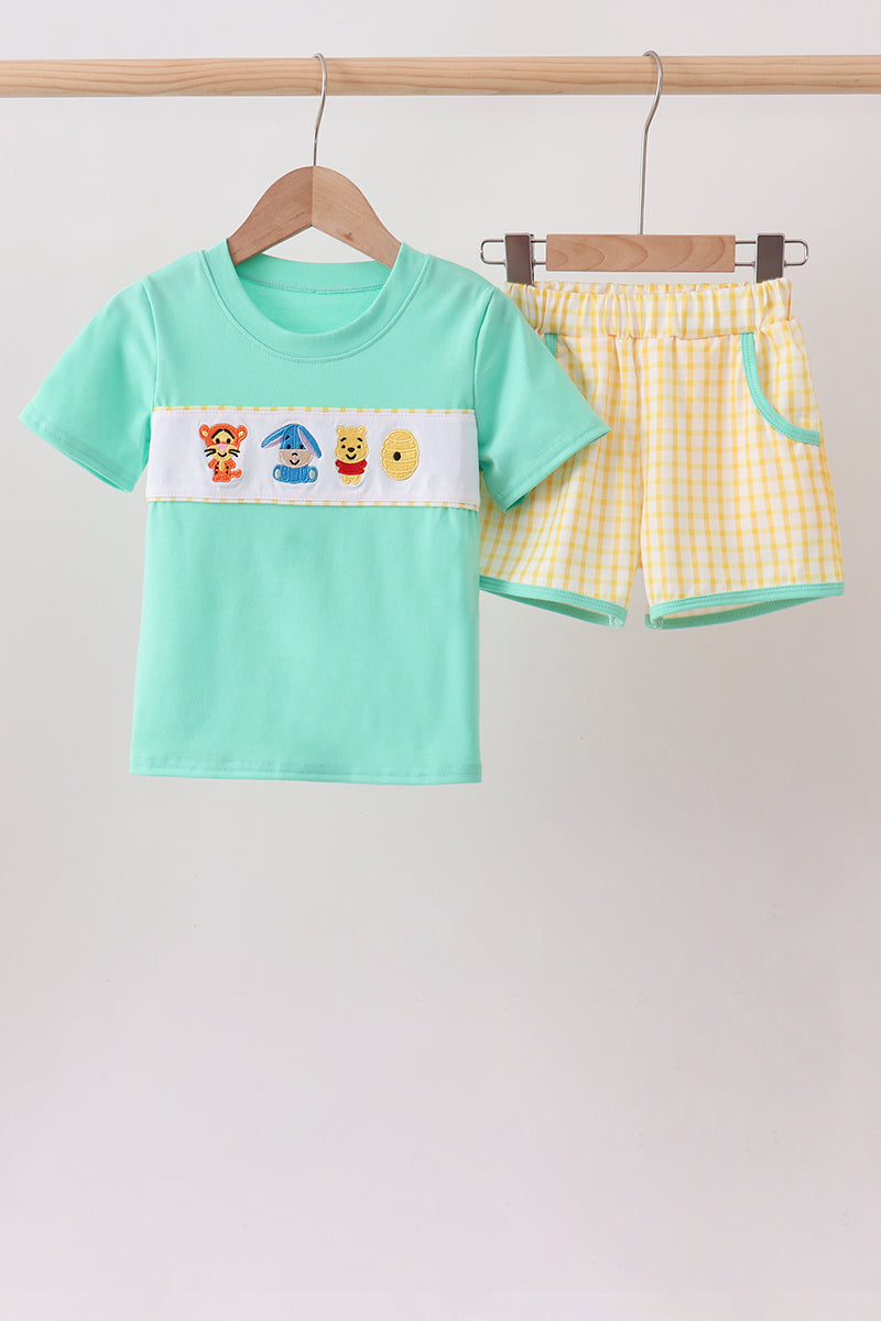 Mustard Honey Bear Embroidered Short Set