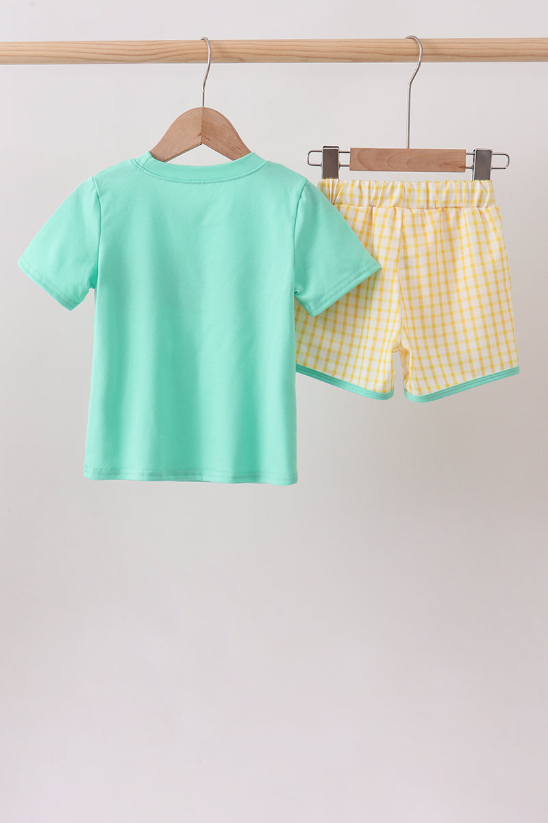 Mustard Honey Bear Embroidered Short Set