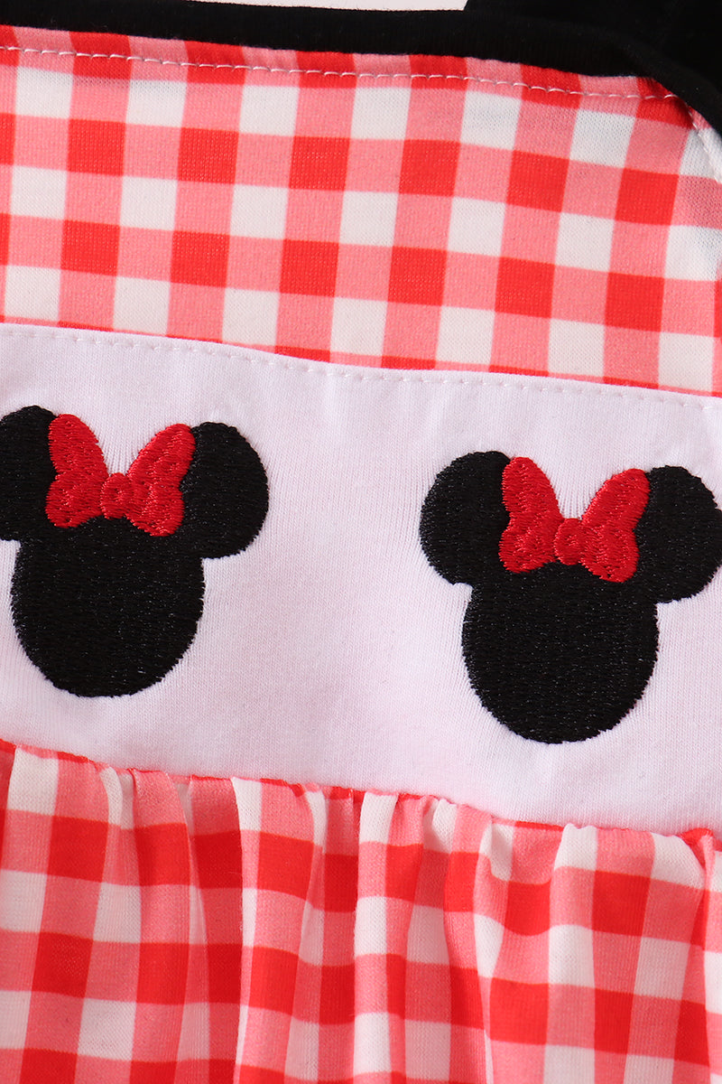 Red Character Plaid Embroidered Bubble