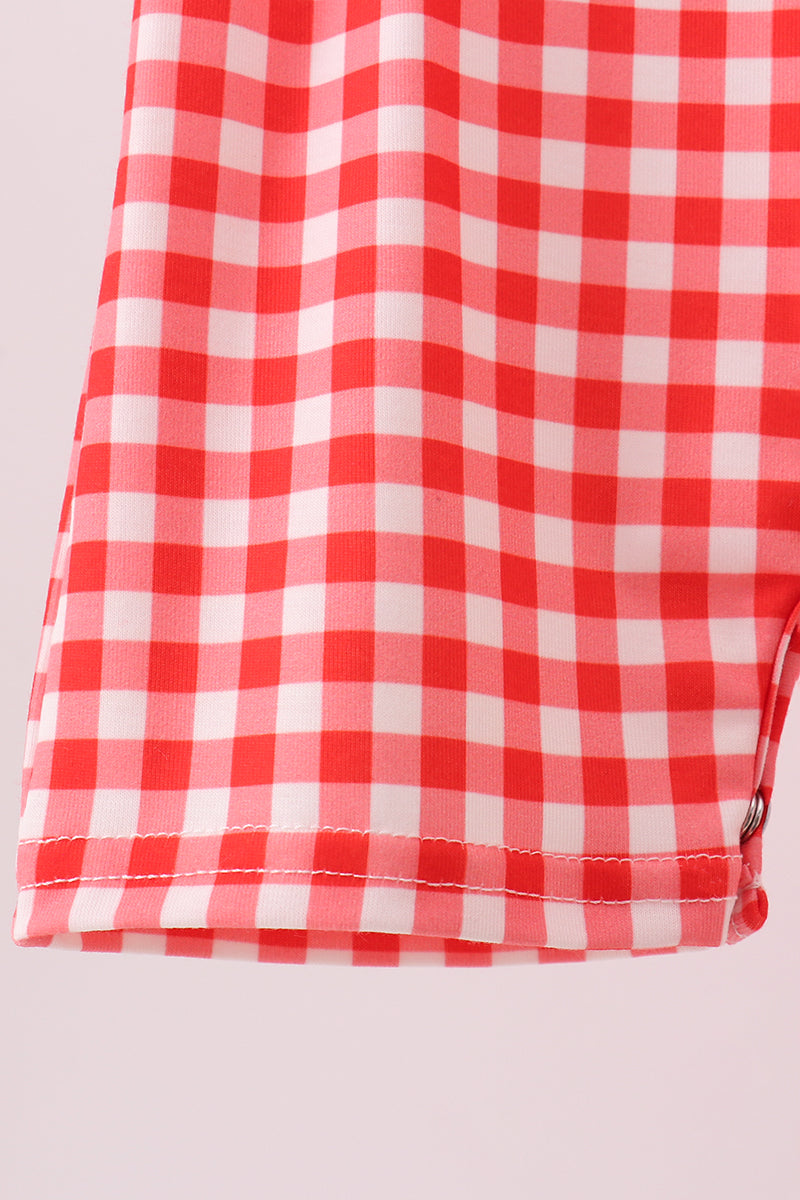 Red Character Plaid Embroidered Jon Jon