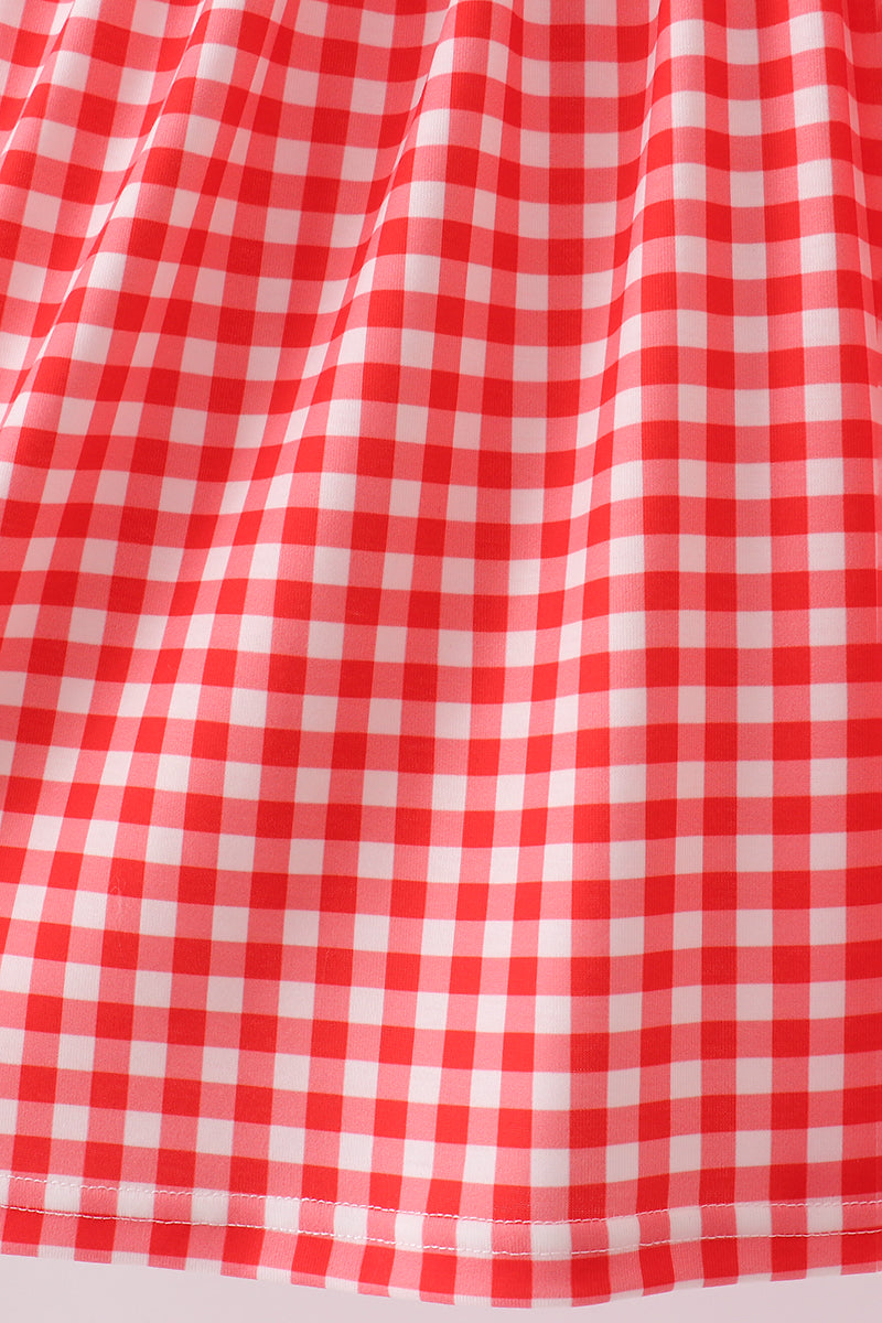 Red Character Plaid Embroidered Dress