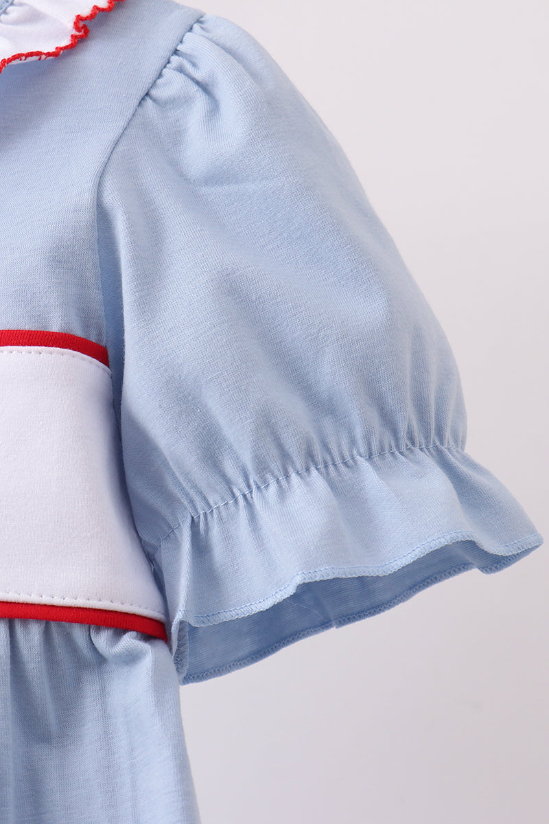 Blue Apple Embroidered Dress