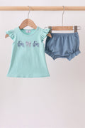 Blue Farm Tractor Embroidered Bloomer Set