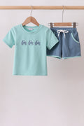 Blue Farm Tractor Embroidered Set