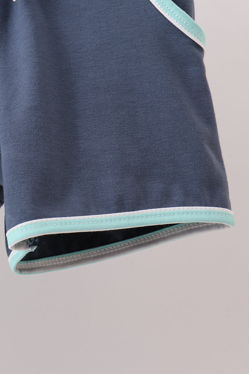 Blue Stripe under the sea Embroidered Set