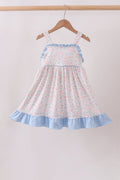 Blue Floral Print Ruffle Dress