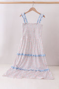 Blue Floral Smocked Mom Tiered Dress