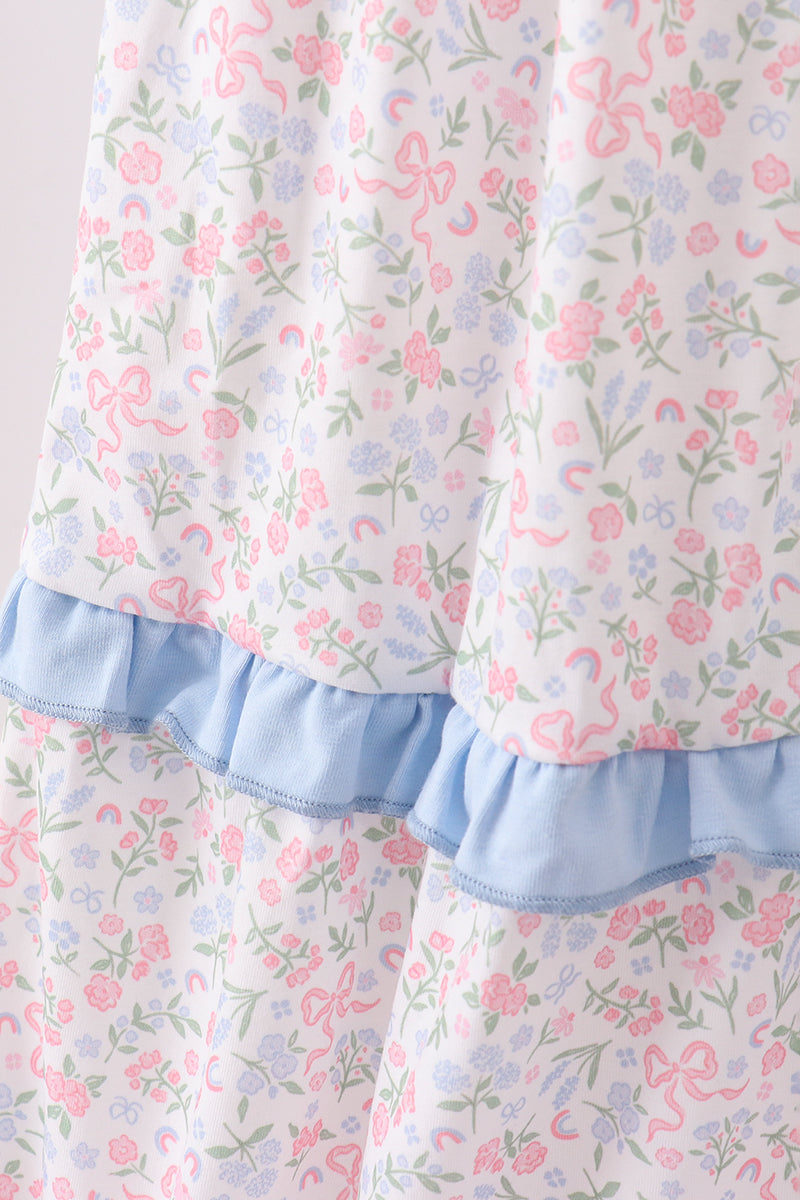 Blue Floral Smocked Mom Tiered Dress