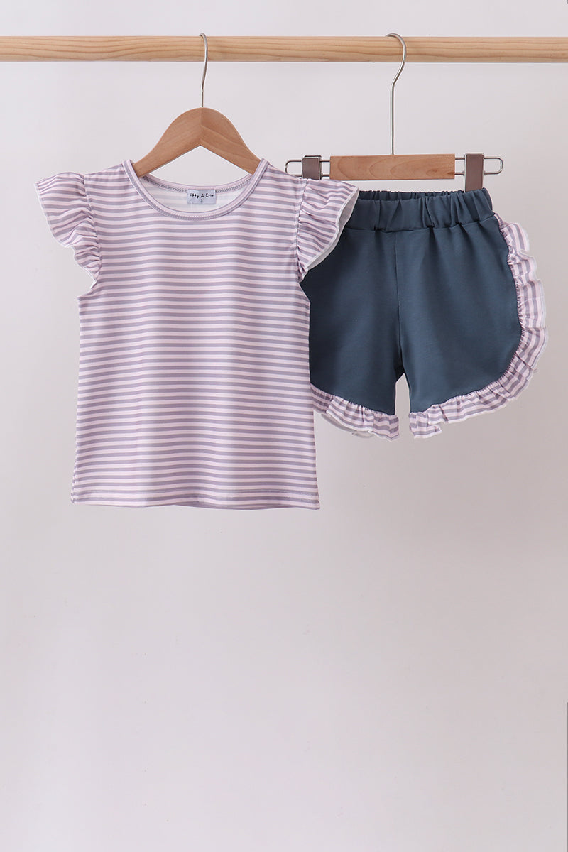 Purple Stripe Ruffle Set