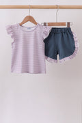 Purple Stripe Ruffle Set