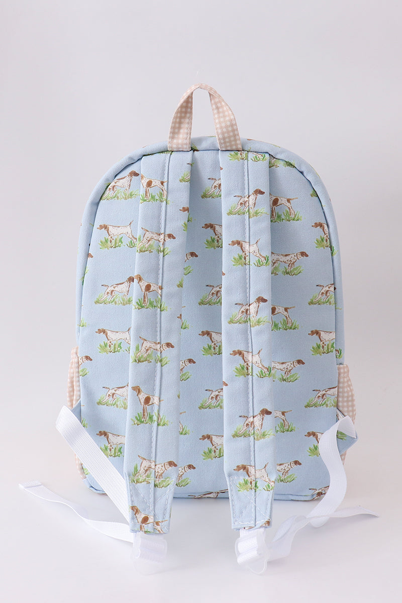 Blue hunting dog embroidery backpack