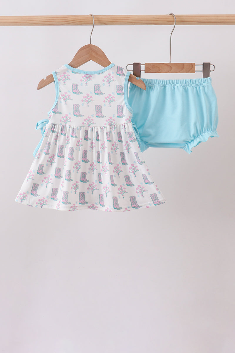 Blue Boots Print Bloomer Set