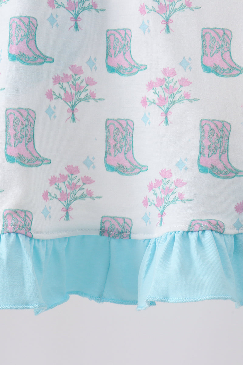 Blue Boots Ruffle Shorts Set
