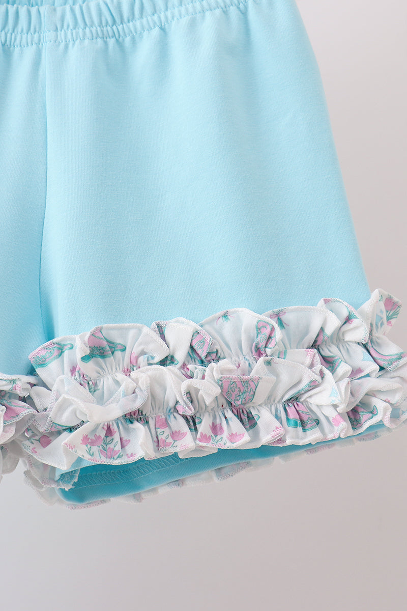 Blue Boots Ruffle Shorts Set