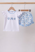 Blue Shells Embroidered Ruffle Shorts Set