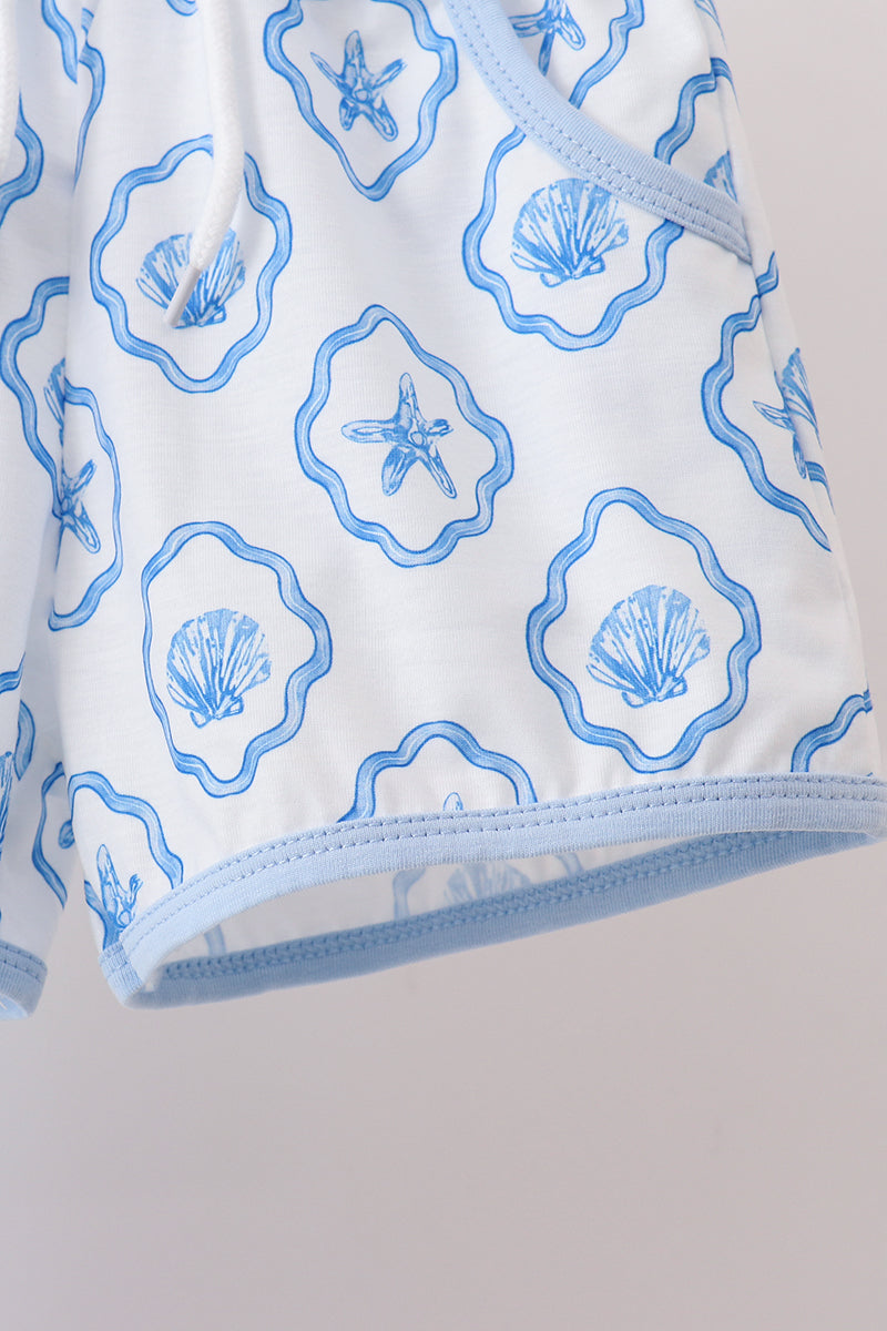 Blue Shells Embroidered Shorts Set
