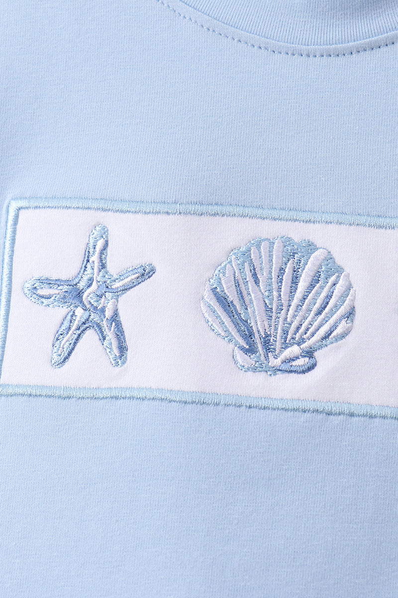 Blue Shells Embroidered Shorts Set