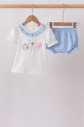 Blue Carousel Embroidered Bloomer Set