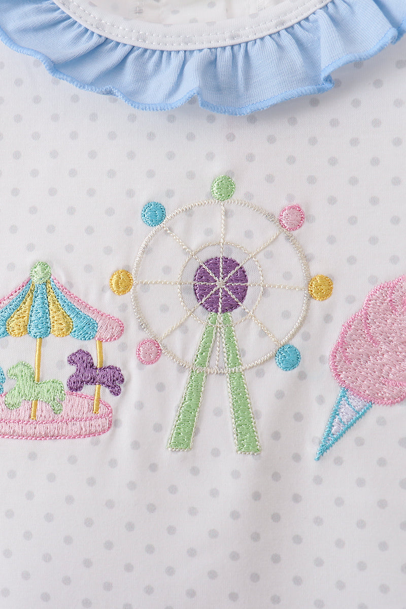Blue Carousel Embroidered Bloomer Set