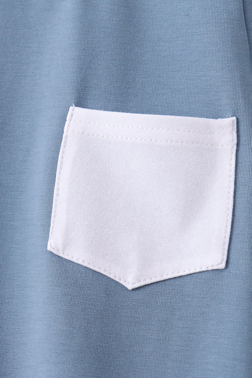 Blue Pocket Grid Shorts Set