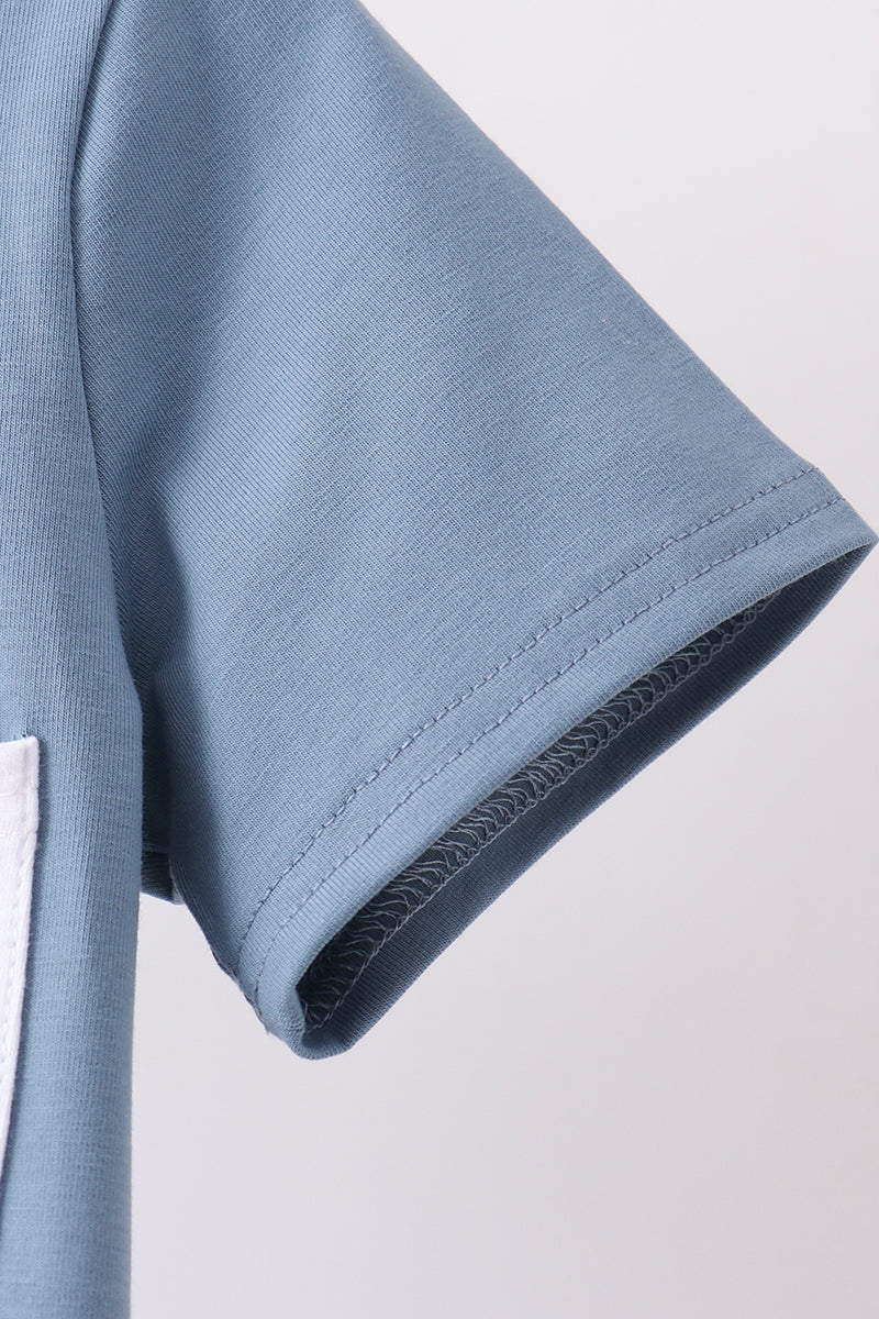 Blue Pocket Grid Shorts Set