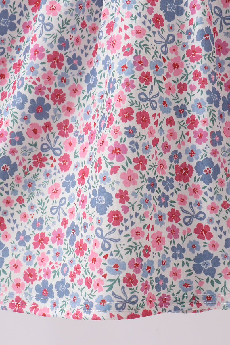 Blue Floral Smocked Ruffle Dress