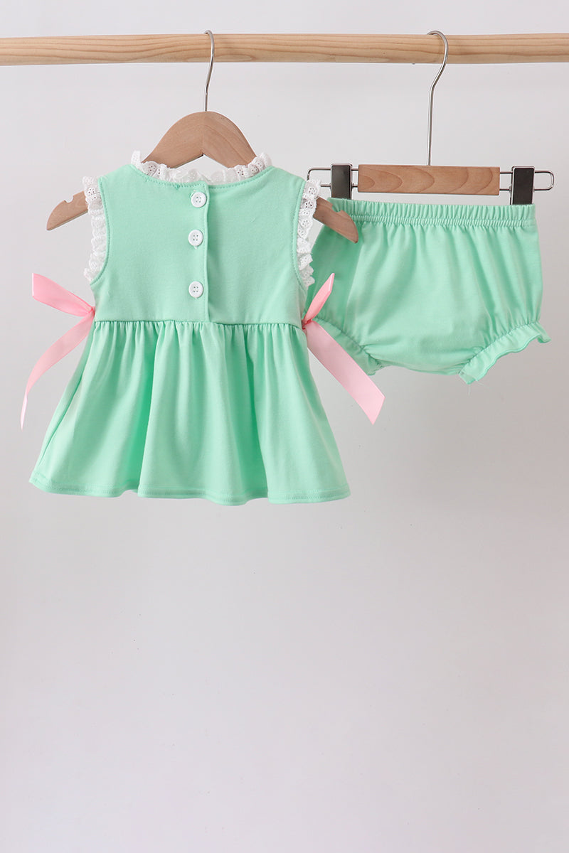 Green Butterfly Smocked Bloomer Set