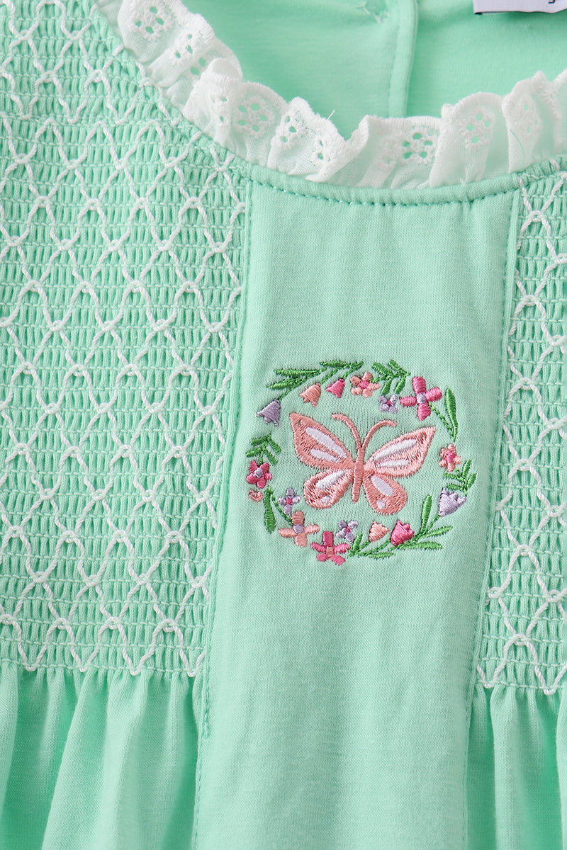 Green Butterfly Smocked Bloomer Set