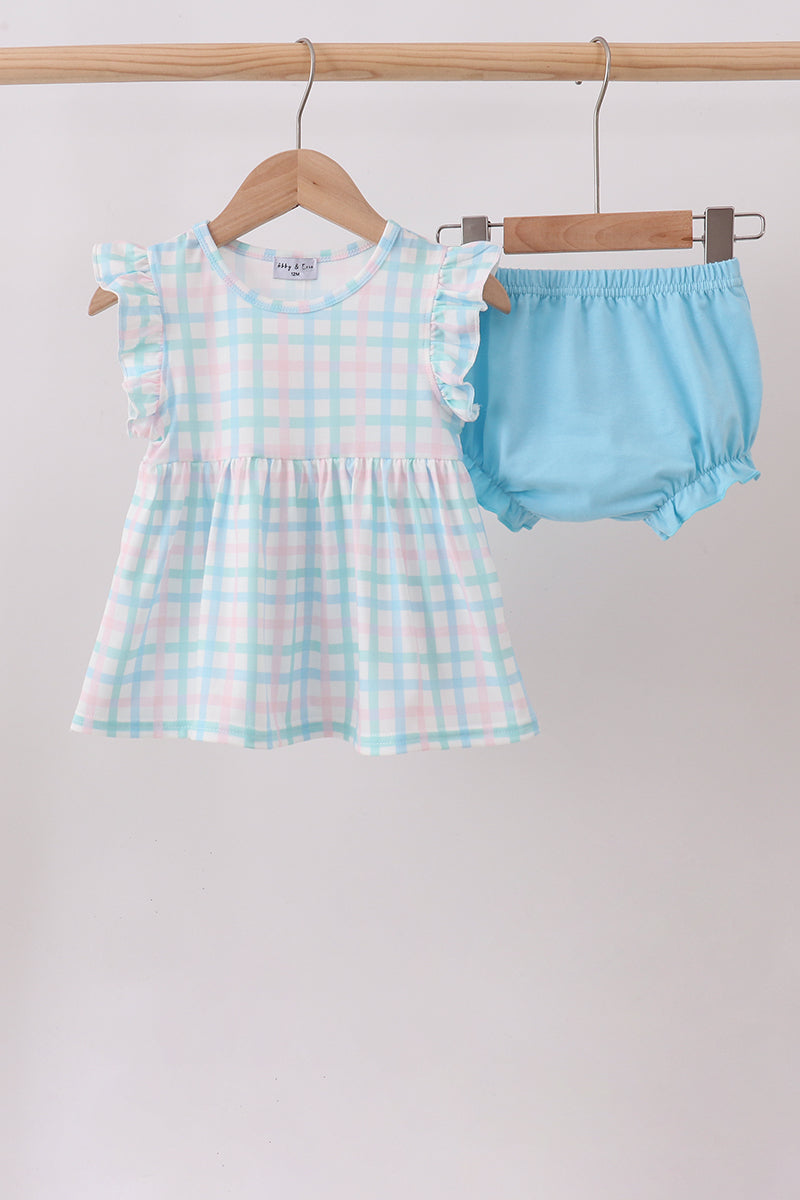 Blue Plaid Ruffle Bloomer Set