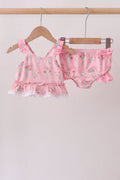 Pink Floral Ruffle 2pc Swimsuit