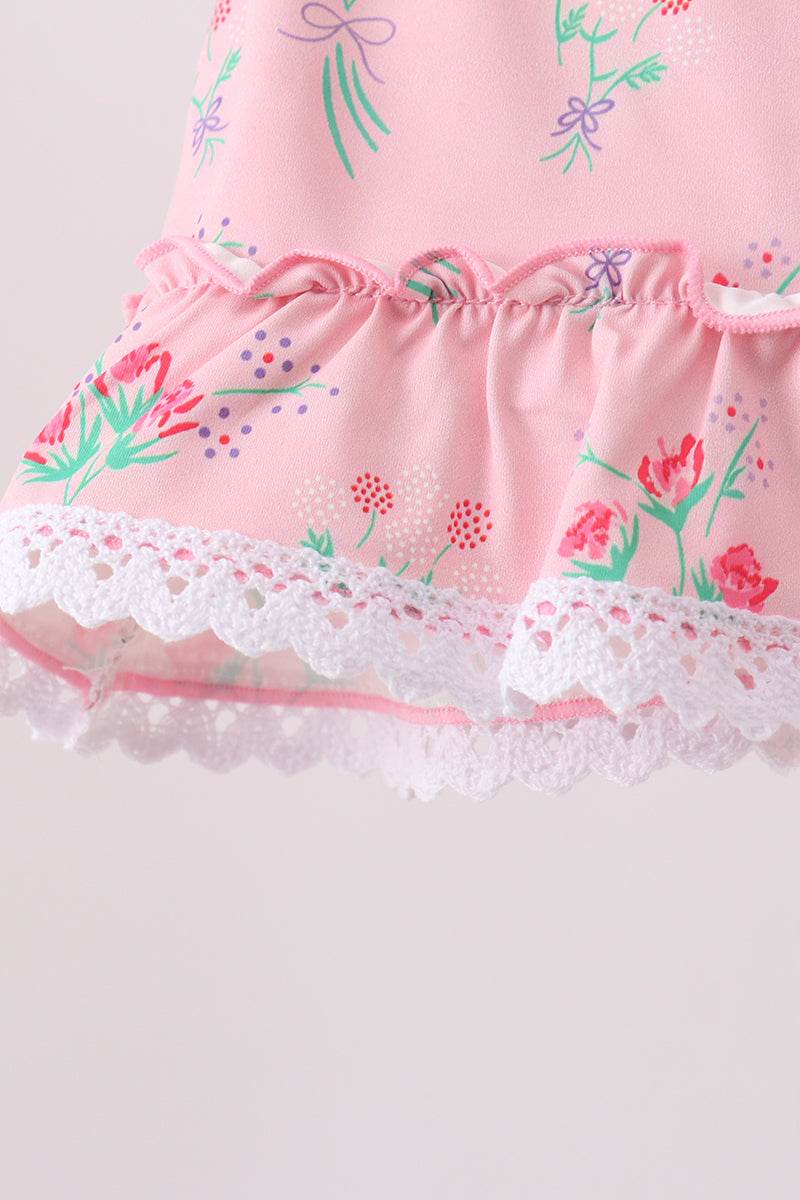 Pink Floral Ruffle 2pc Swimsuit