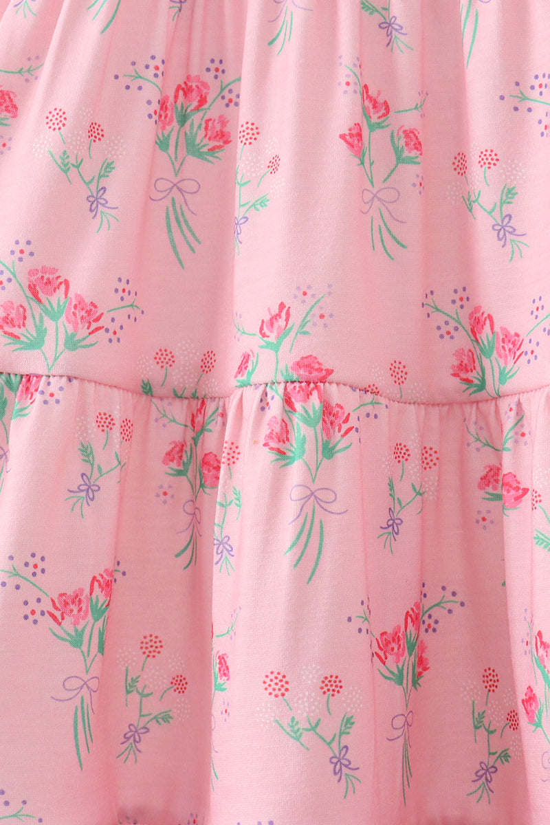 Pink Floral Tiered Dress