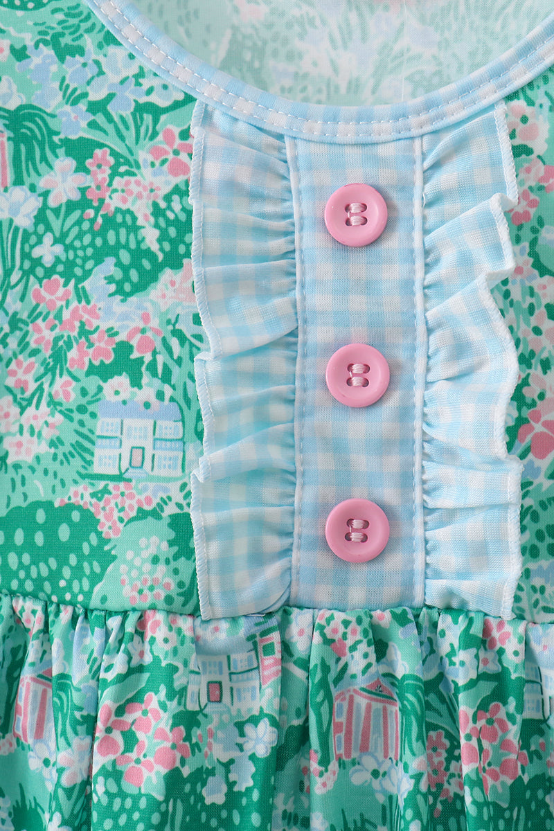 Green house floral Ruffle Dress