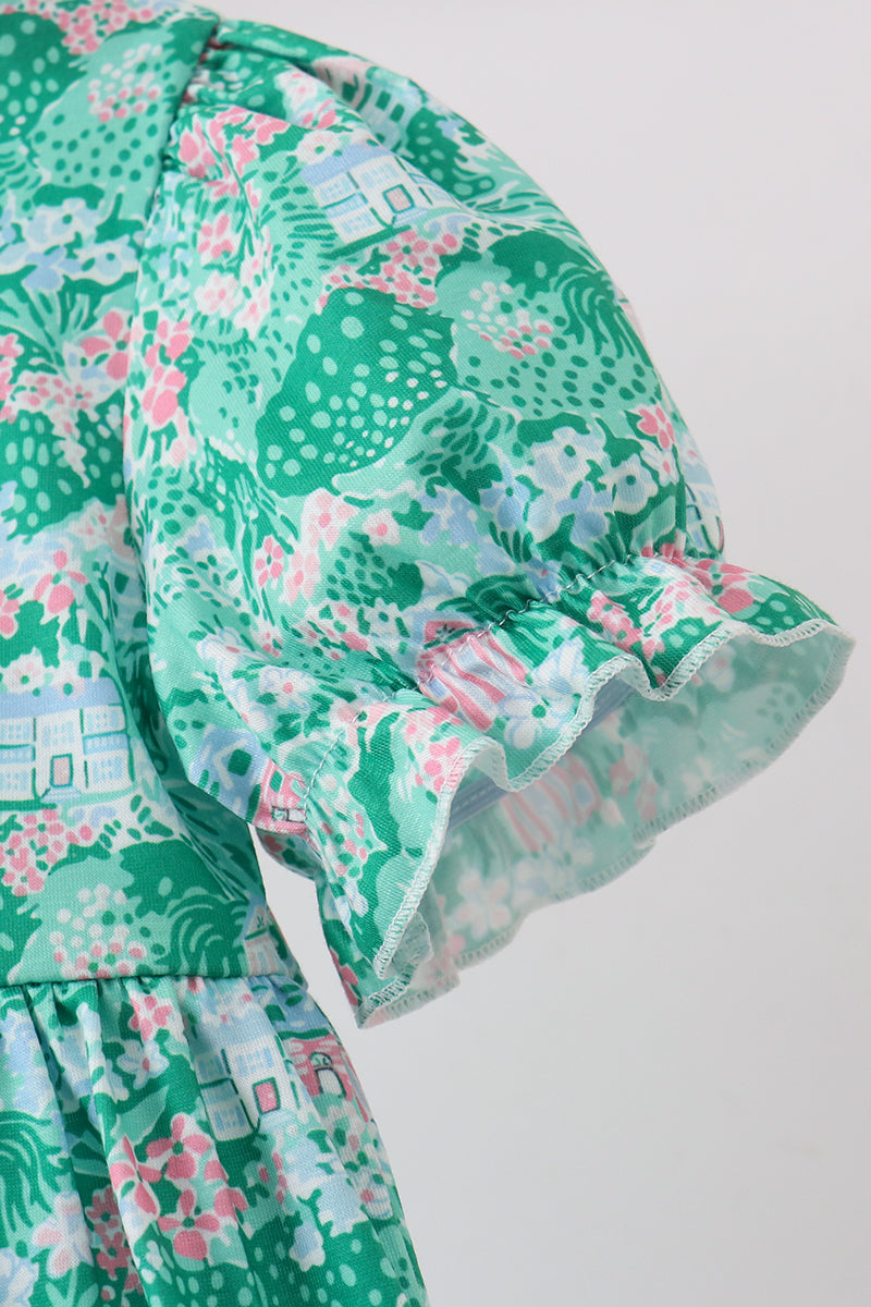 Green house floral Ruffle Dress