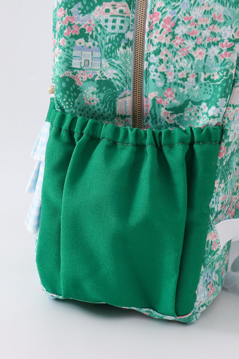 Green floral ruffle backpack