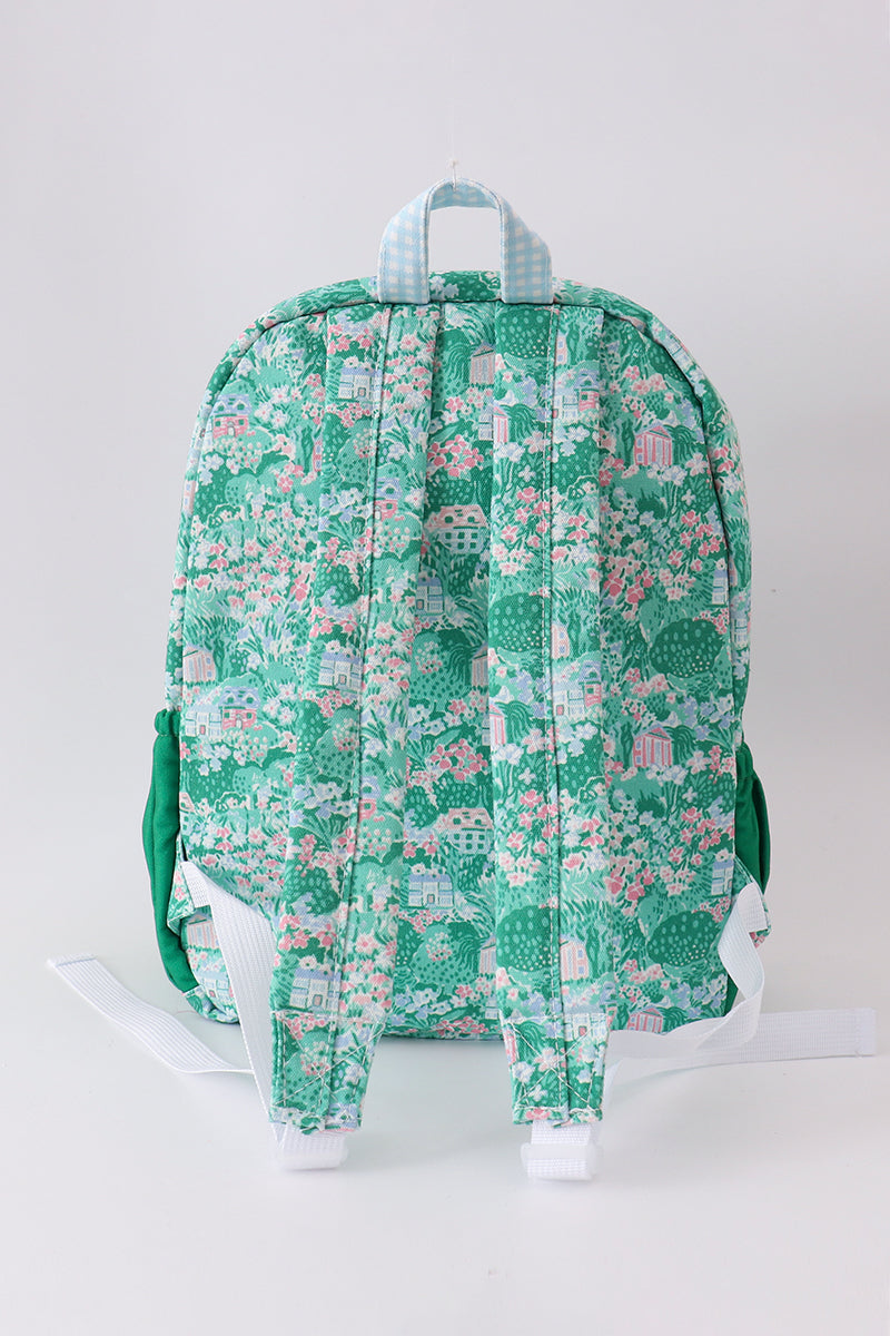 Green floral ruffle backpack