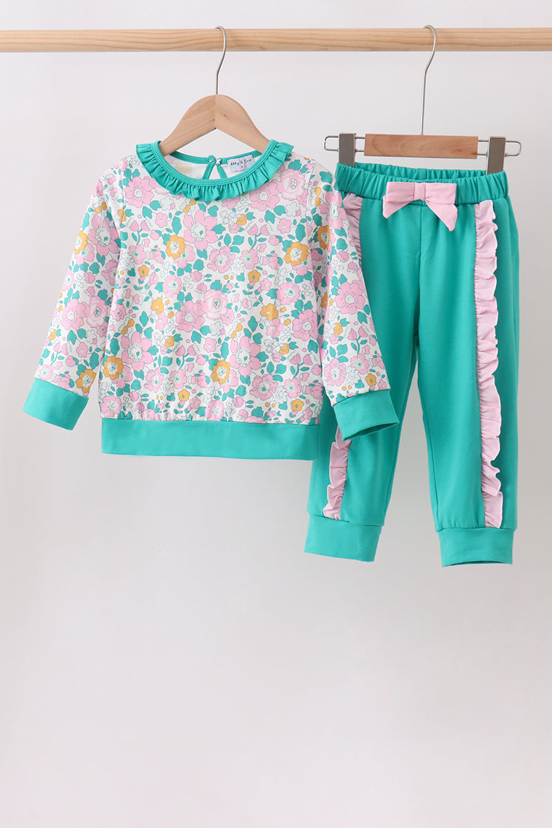 Green Floral Ruffle Jogger Set