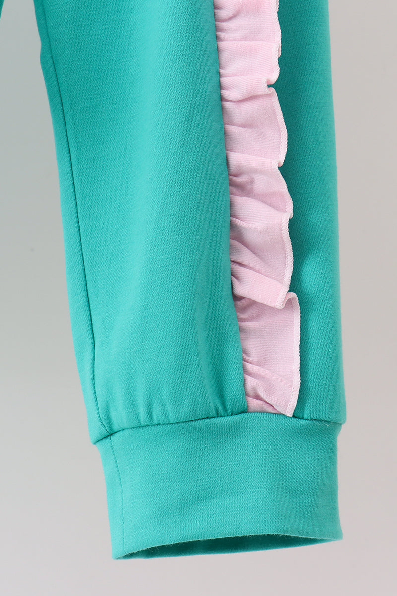 Green Floral Ruffle Jogger Set